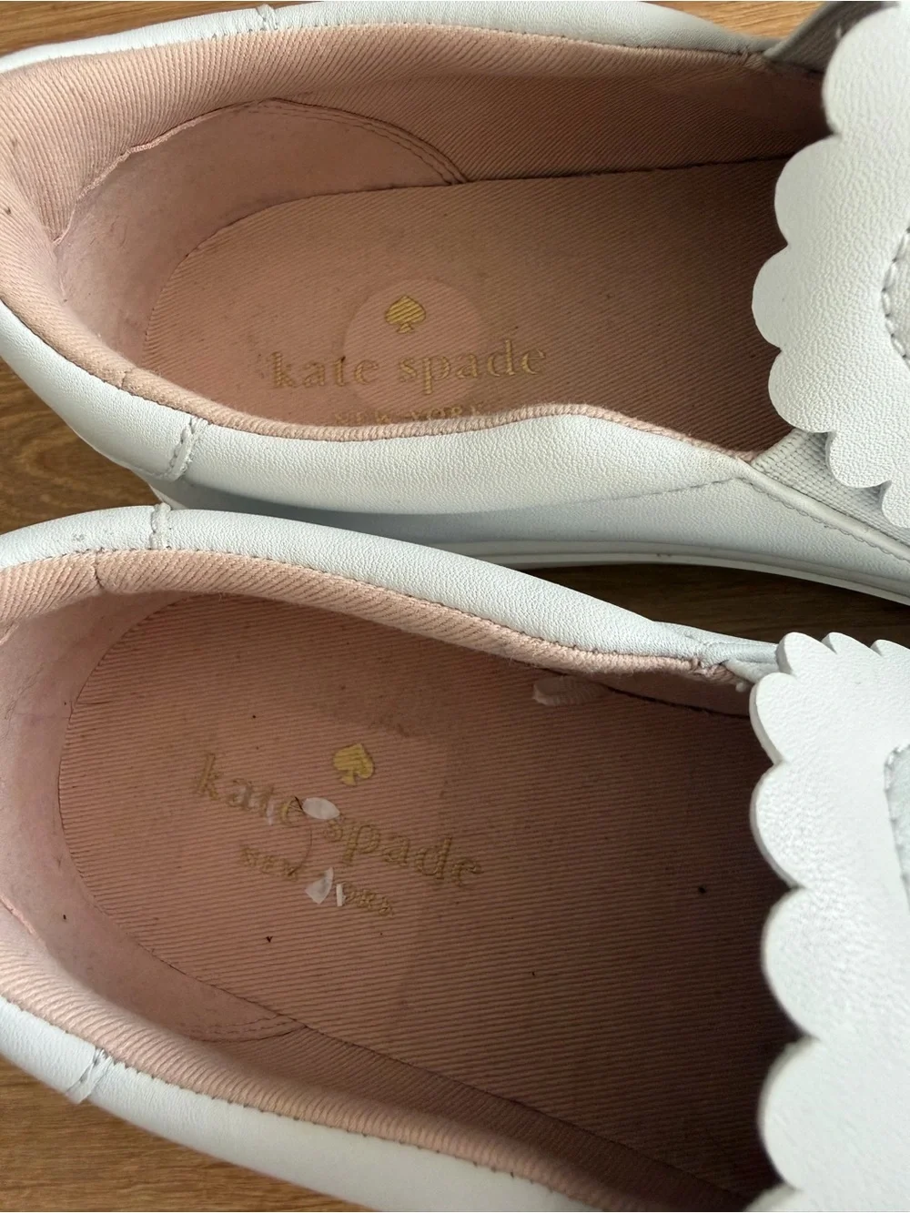 kate spade White Scallop-Trim Slip-On Sneakers with Pink Lining